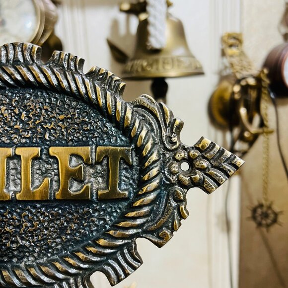 Cast Metal Toilet Door Sign Hand-Painted Industrial Bathroom Decor Aluminum - Picture 5 of 7